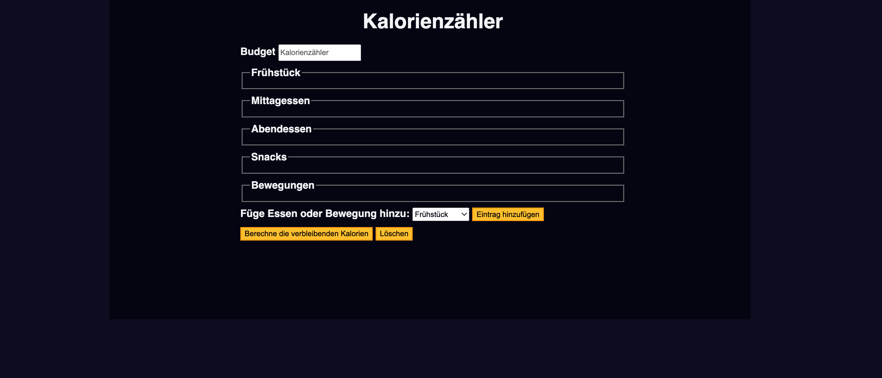 Vorschau Bild Kalorienzähler Webseite
